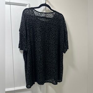 Leopard Print All Black Mesh Top